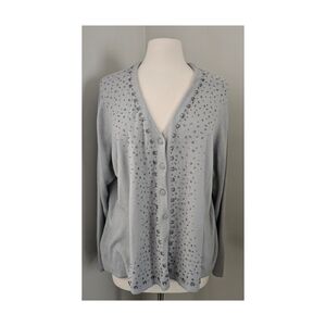Hampshire Studio Luxelon Beaded Cardigan Sweater Gray 2X VINTAGE